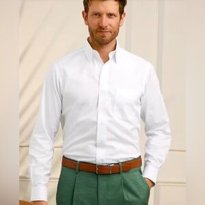 PAUL FREDRICK non-iron Two- Ply cotton pinpoint white button down dress shirt